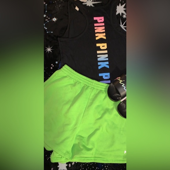 Victoria’s Secret Pink 3” Spring Bloom Shorts & RAINBOW Gradient Tee 2 Piece SET Athletic Shorts